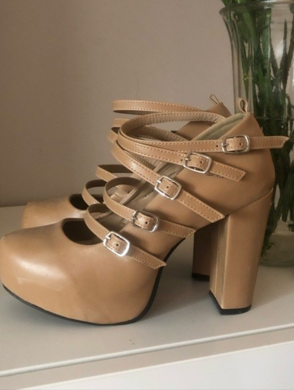 (Size 7.5) Japanese Style Strappy Platform Women's Heels Shoes